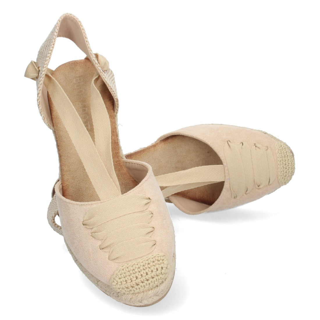 Sandalia de Cuña de Yute con Cordones – Beige