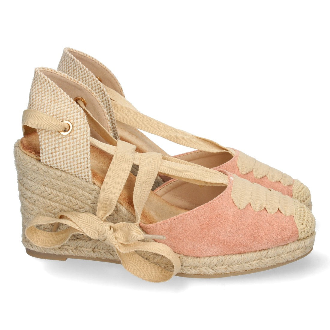 Sandalia de Cuña de Yute con Cordones – Rosa