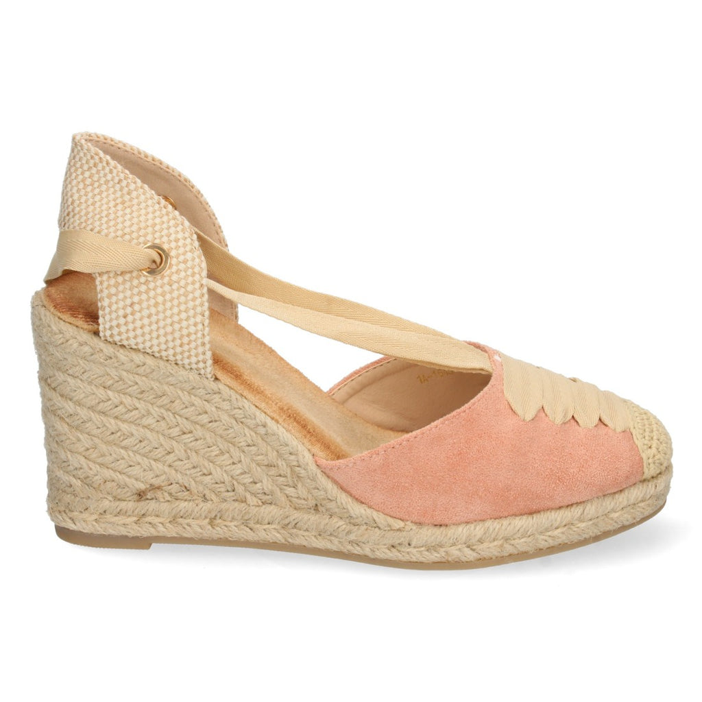 Sandalia de Cuña de Yute con Cordones – Rosa