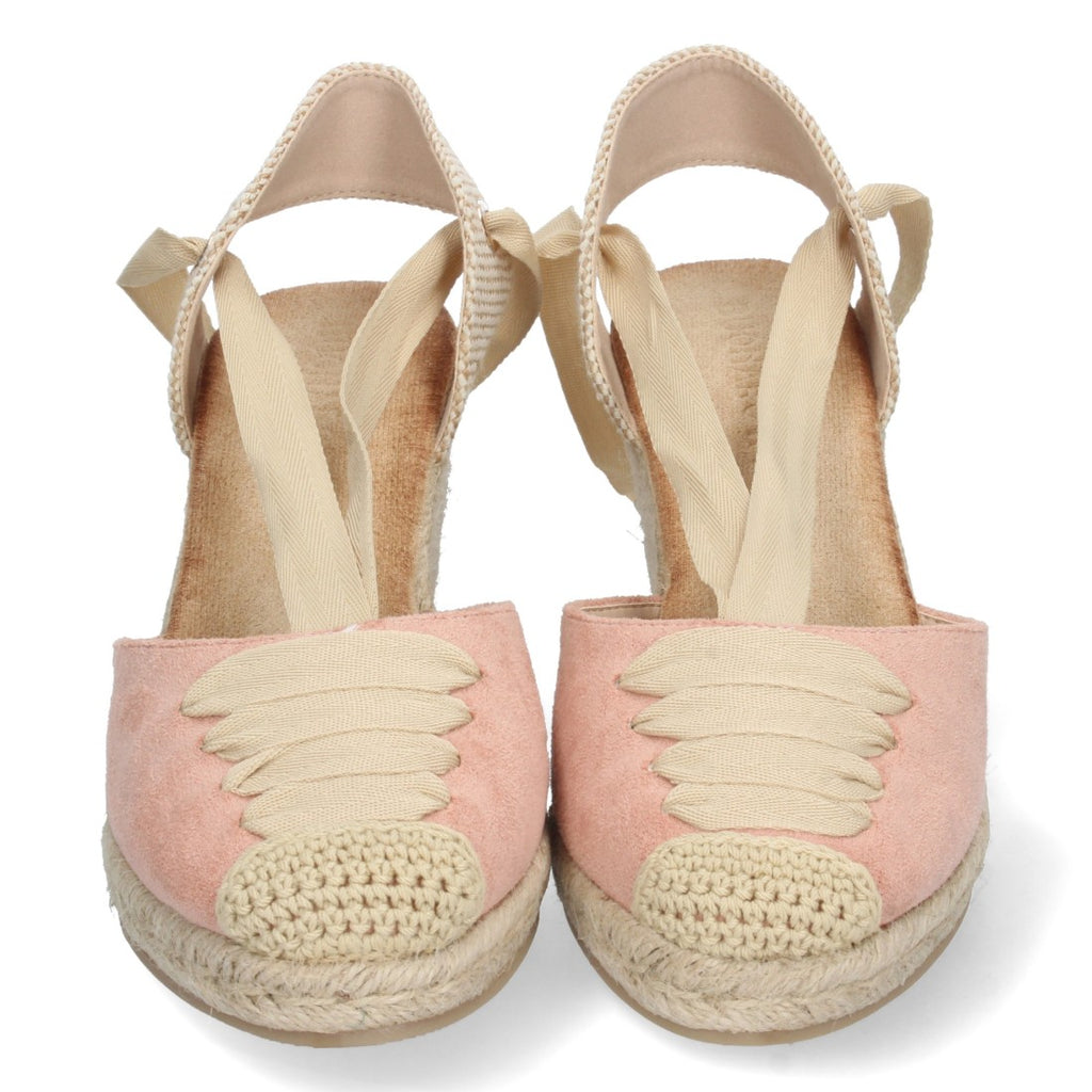 Sandalia de Cuña de Yute con Cordones – Rosa