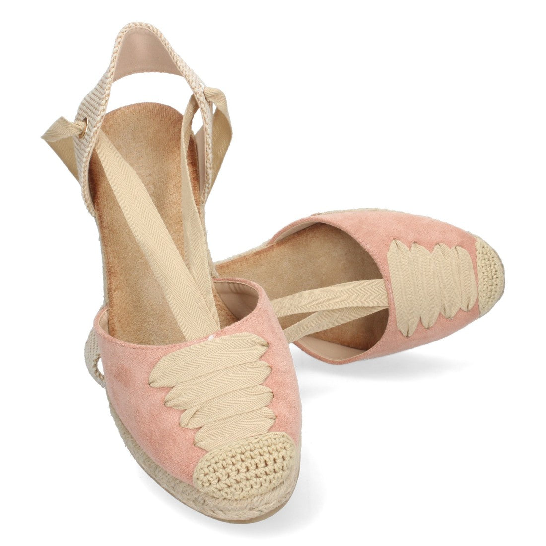 Sandalia de Cuña de Yute con Cordones – Rosa