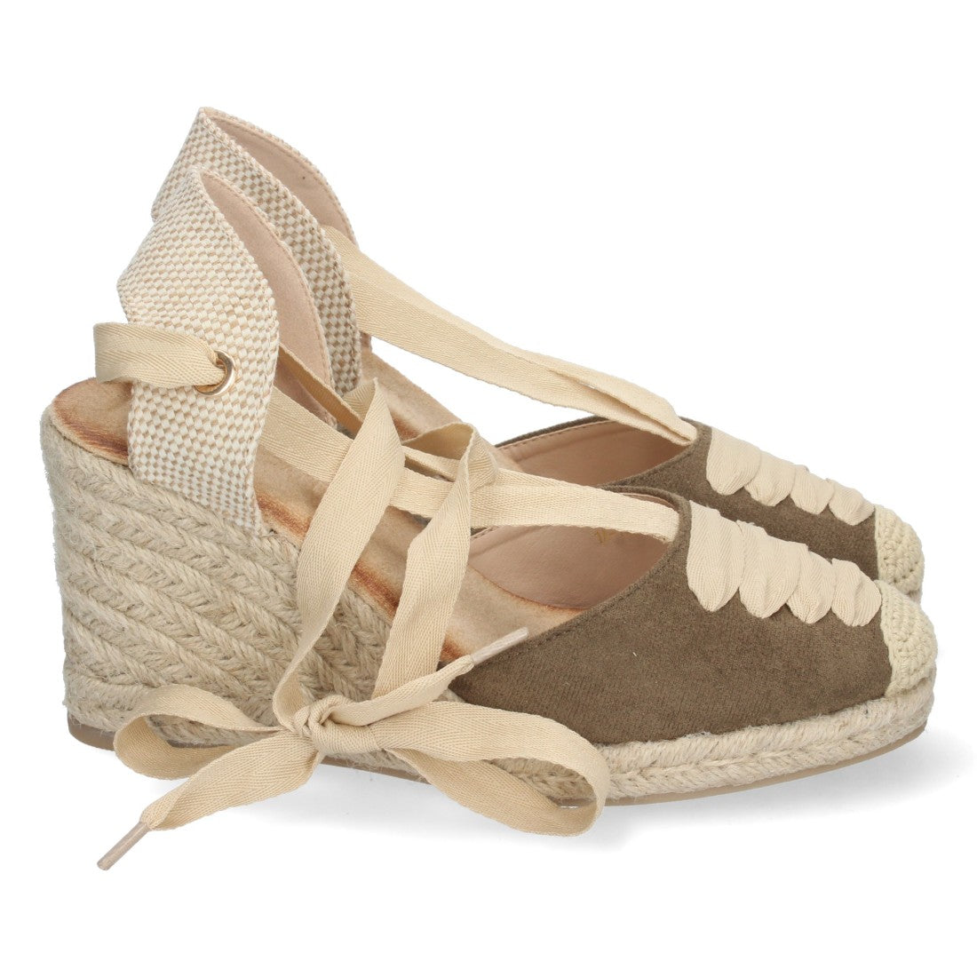 Sandalia de Cuña de Yute con Cordones – Verde