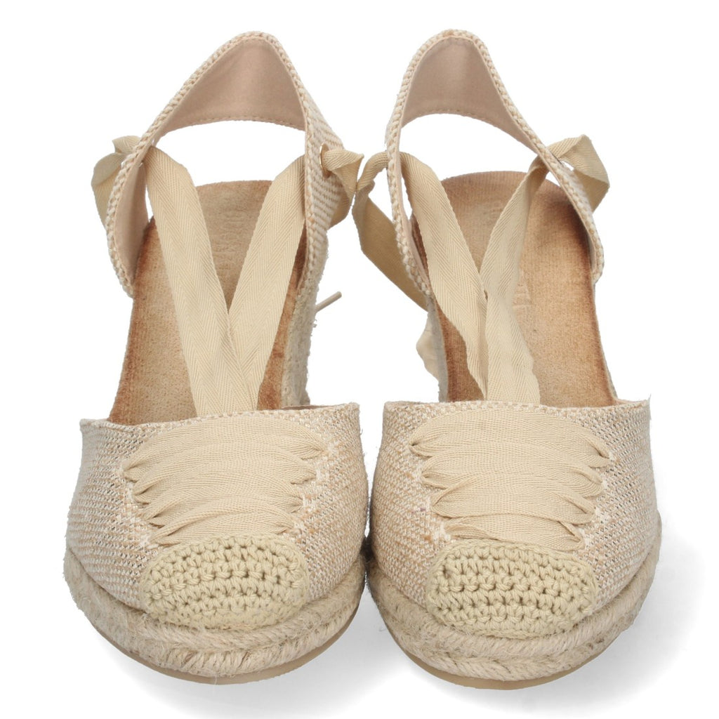 Sandalia de Cuña de Yute con Cordones – Apricot