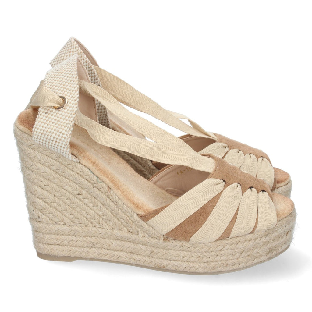 Vimice Sandalia de cuña de yute de mujer en camel – pala abierta y cordones