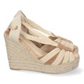 Vimice Sandalia de cuña de yute de mujer en camel – pala abierta y cordones