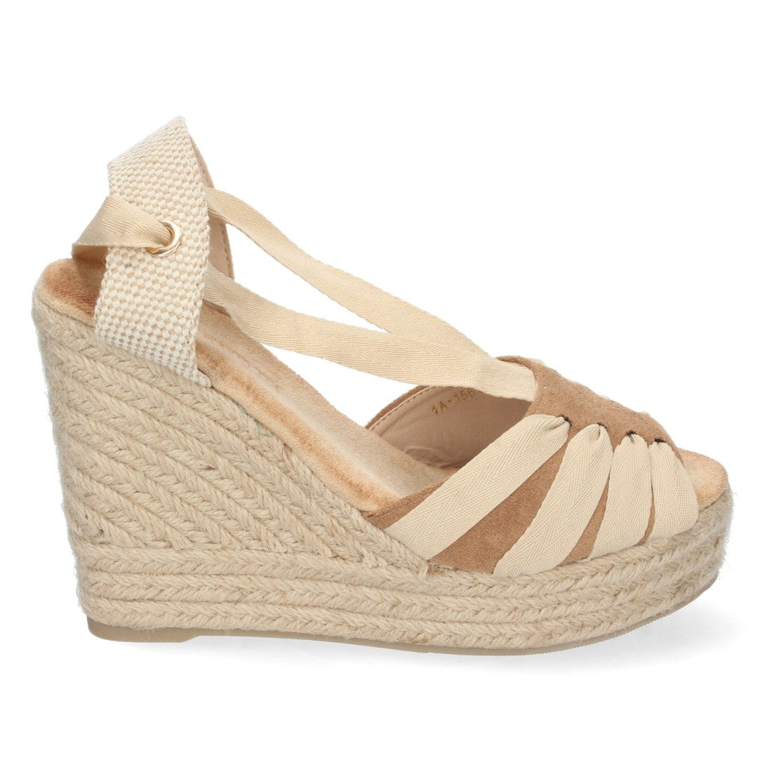 Vimice Sandalia de cuña de yute de mujer en camel – pala abierta y cordones
