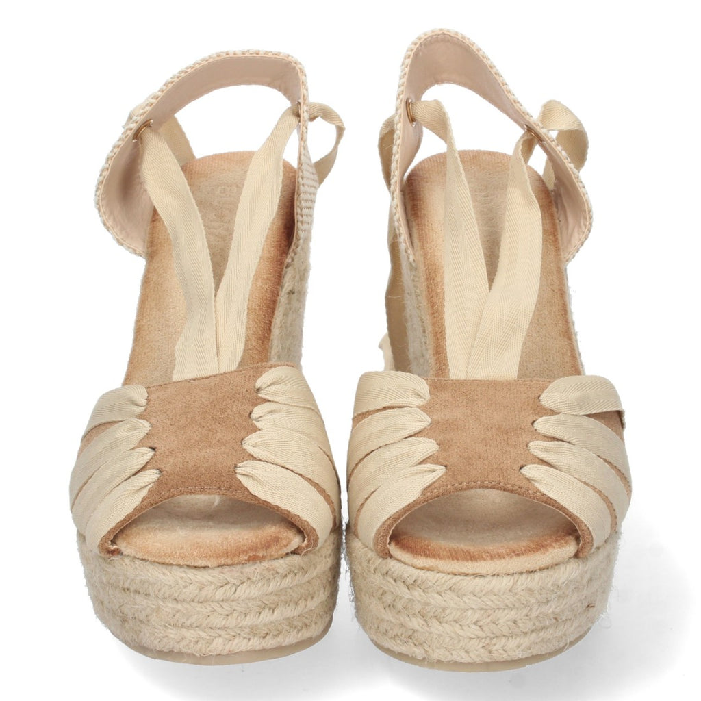 Vimice Sandalia de cuña de yute de mujer en camel – pala abierta y cordones