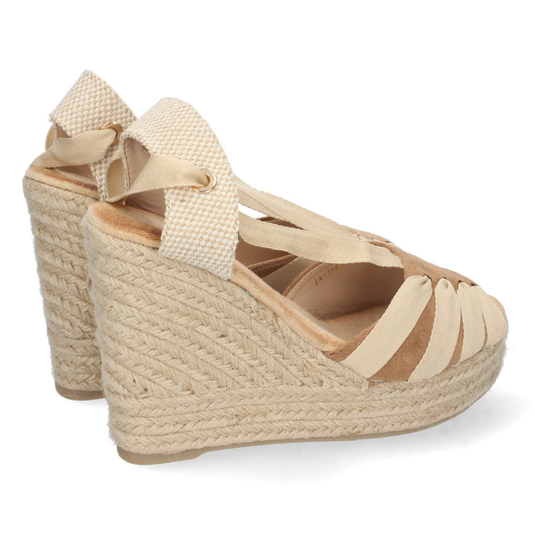 Vimice Sandalia de cuña de yute de mujer en camel – pala abierta y cordones
