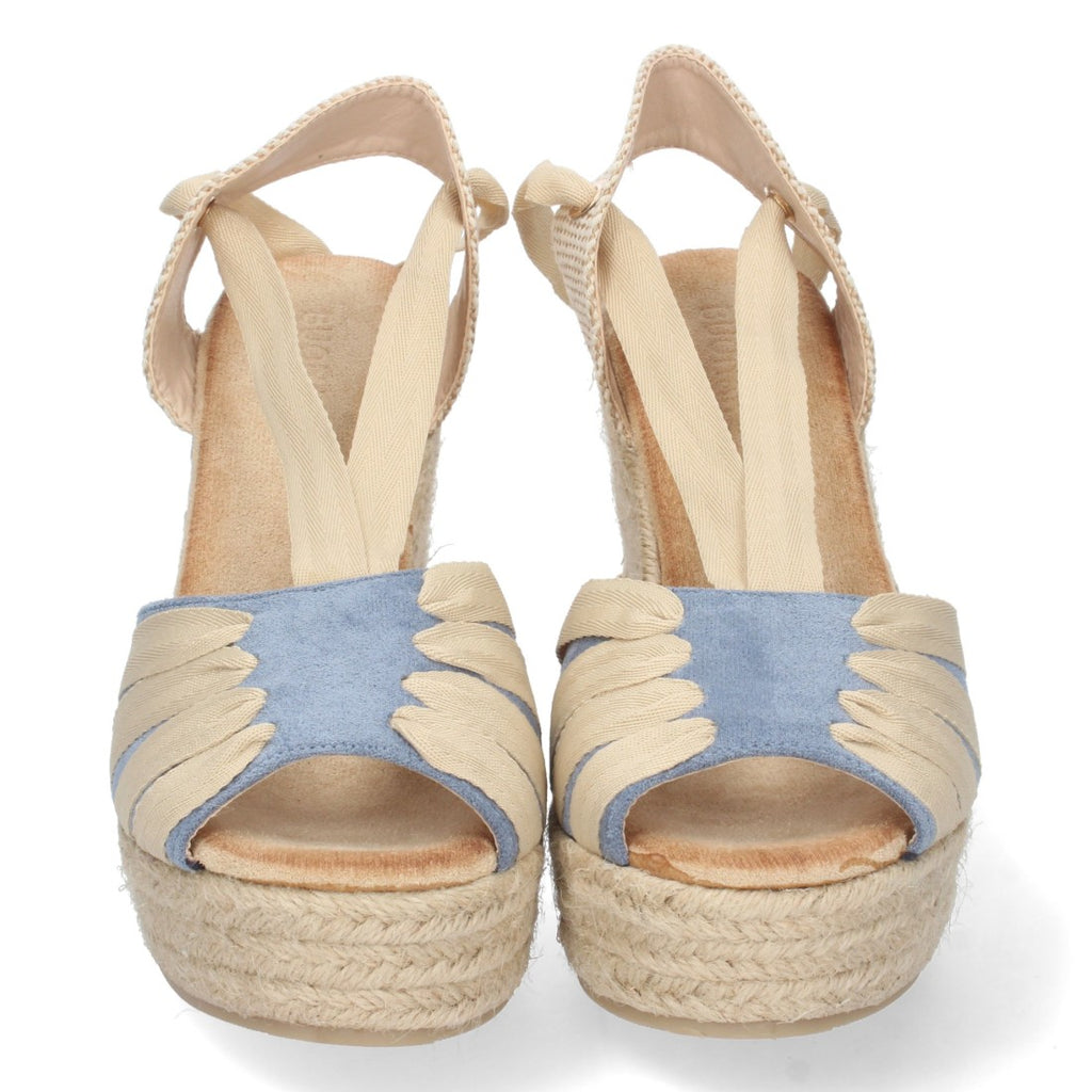 Vimice Sandalia de cuña de yute de mujer en azul – pala abierta y cordones