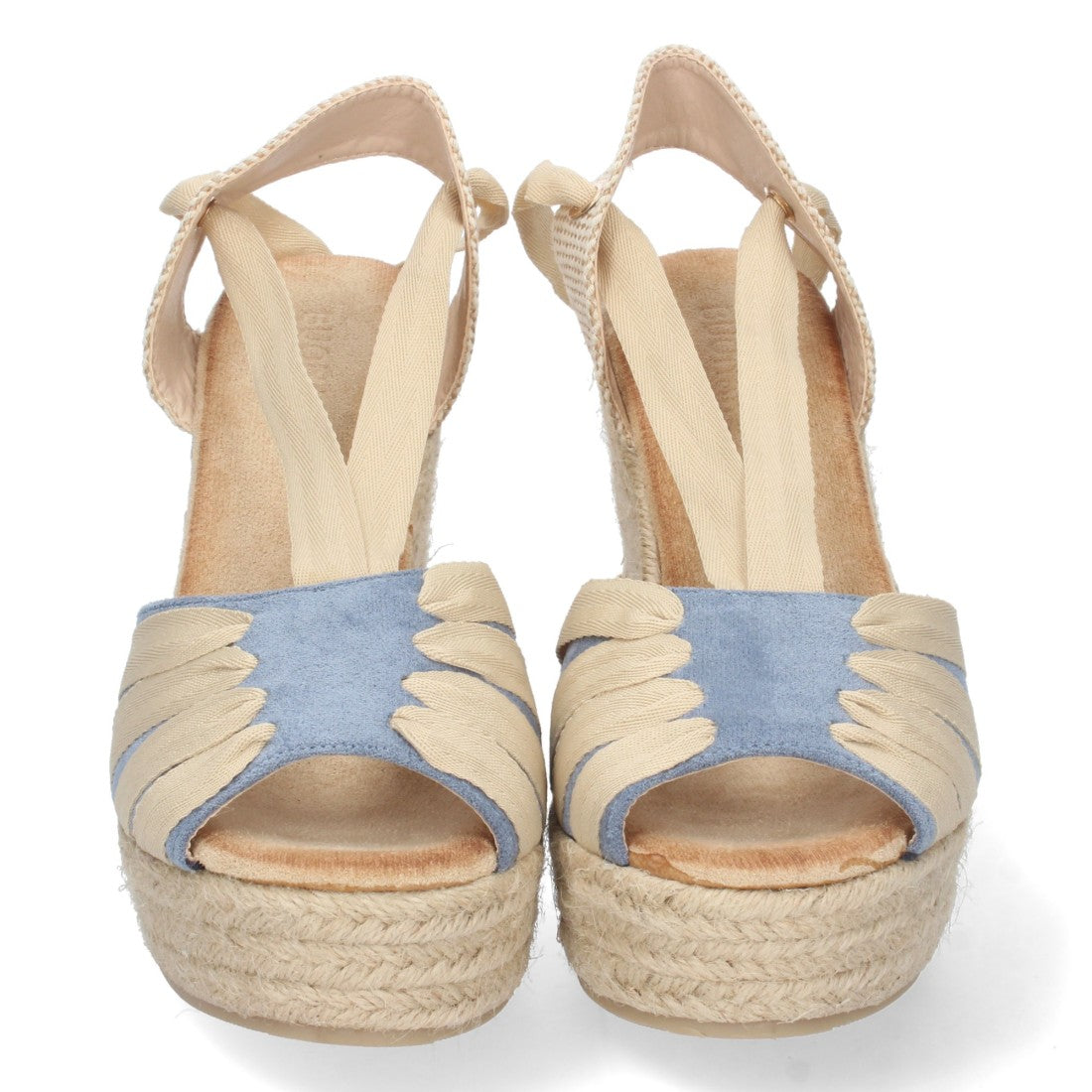 Vimice Sandalia de cuña de yute de mujer en azul – pala abierta y cordones