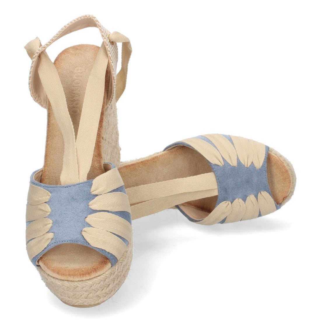 Vimice Sandalia de cuña de yute de mujer en azul – pala abierta y cordones