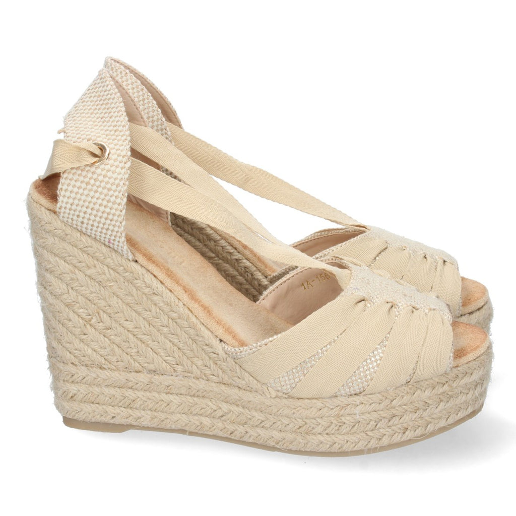 Vimice Sandalia de cuña de yute de mujer en beige – pala abierta y cordones