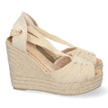 Vimice Sandalia de cuña de yute de mujer en beige – pala abierta y cordones