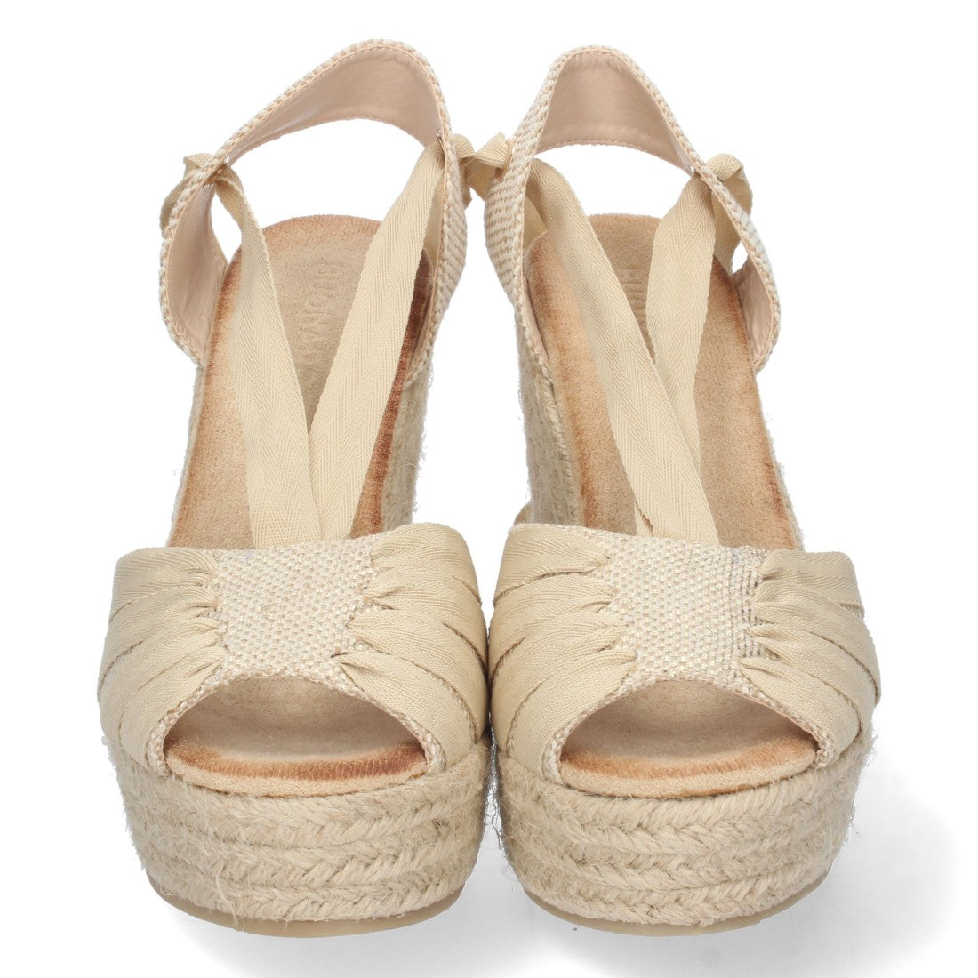 Vimice Sandalia de cuña de yute de mujer en beige – pala abierta y cordones