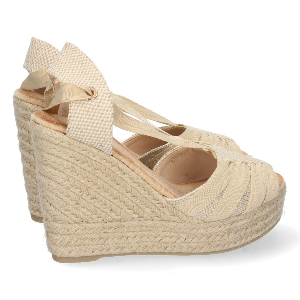 Vimice Sandalia de cuña de yute de mujer en beige – pala abierta y cordones