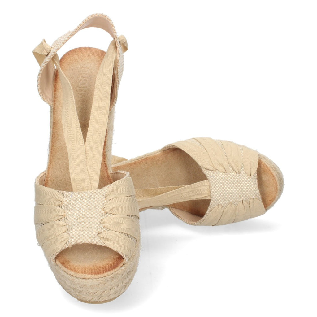 Vimice Sandalia de cuña de yute de mujer en beige – pala abierta y cordones