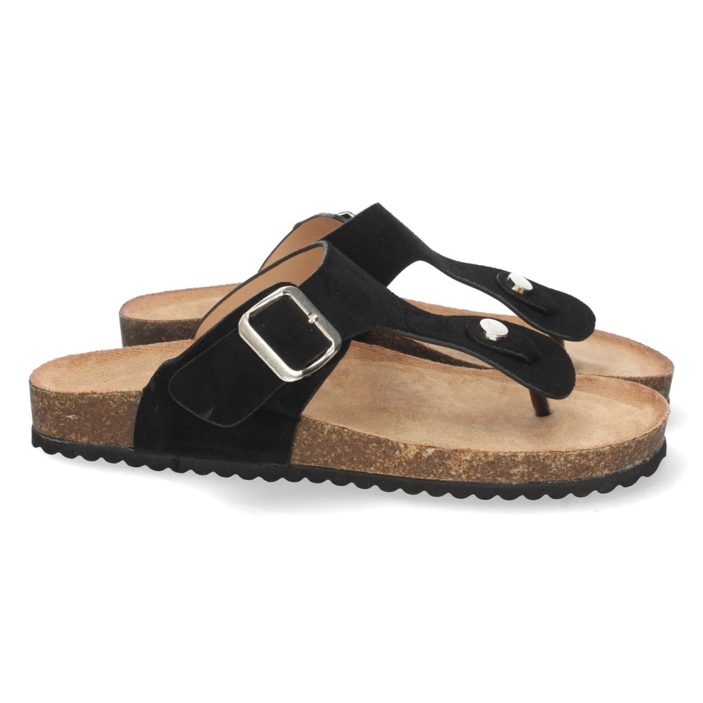 Vimice Sandalia plana bio de mujer en negro – estilo esclava con hebilla