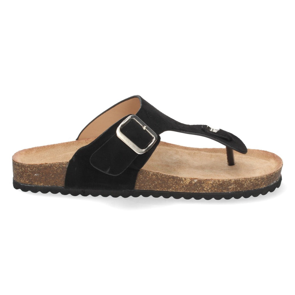 Vimice Sandalia plana bio de mujer en negro – estilo esclava con hebilla