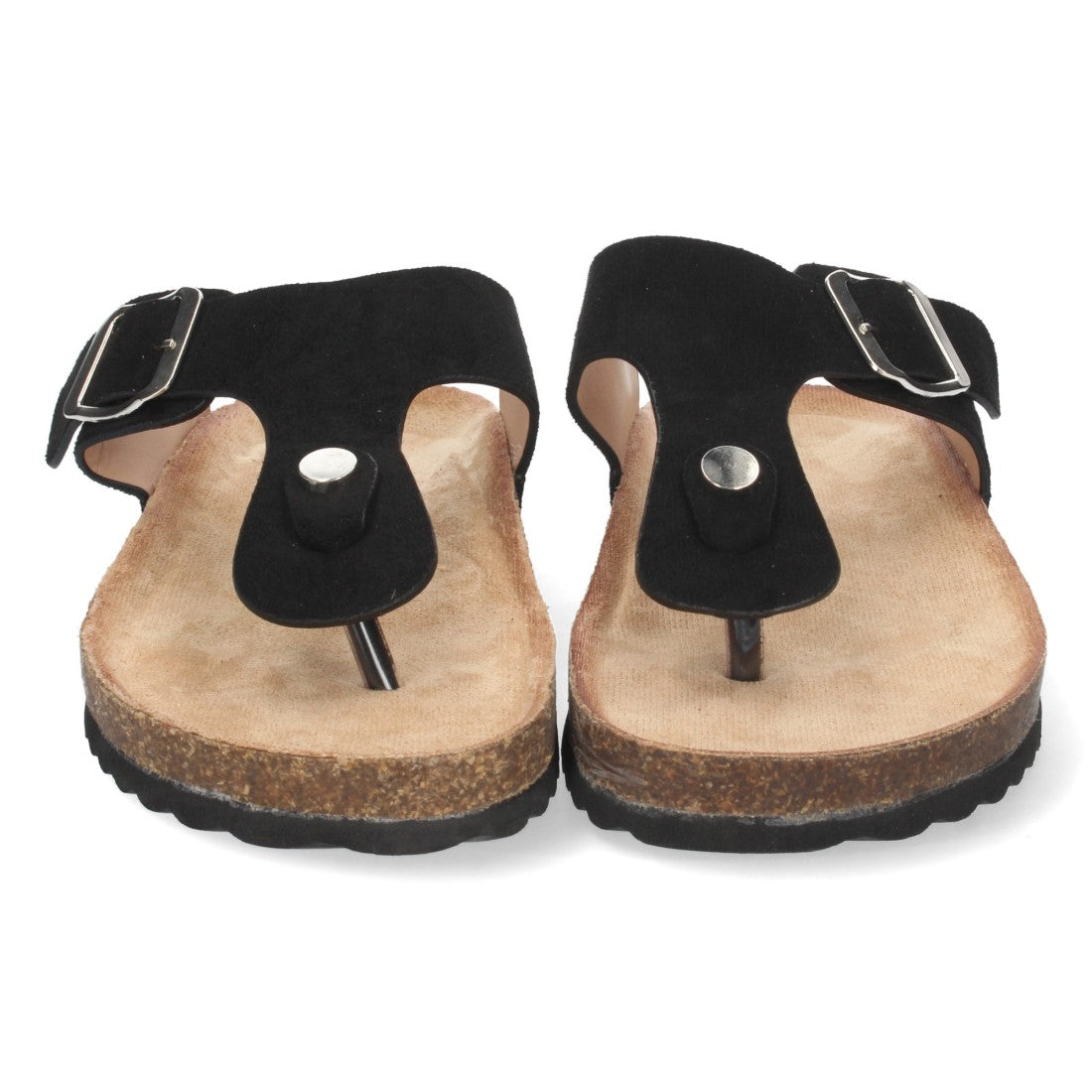 Vimice Sandalia plana bio de mujer en negro – estilo esclava con hebilla