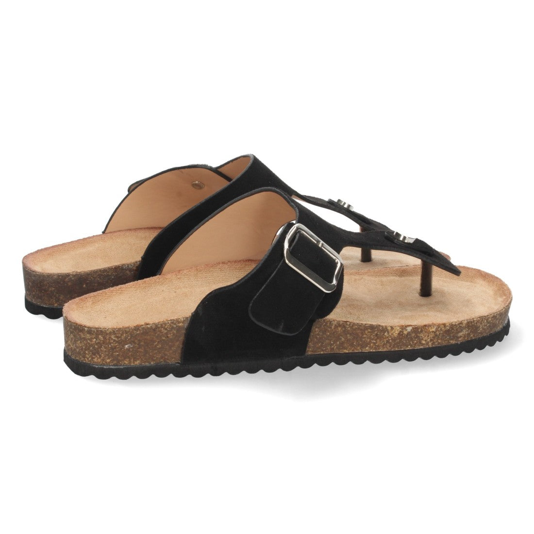 Vimice Sandalia plana bio de mujer en negro – estilo esclava con hebilla
