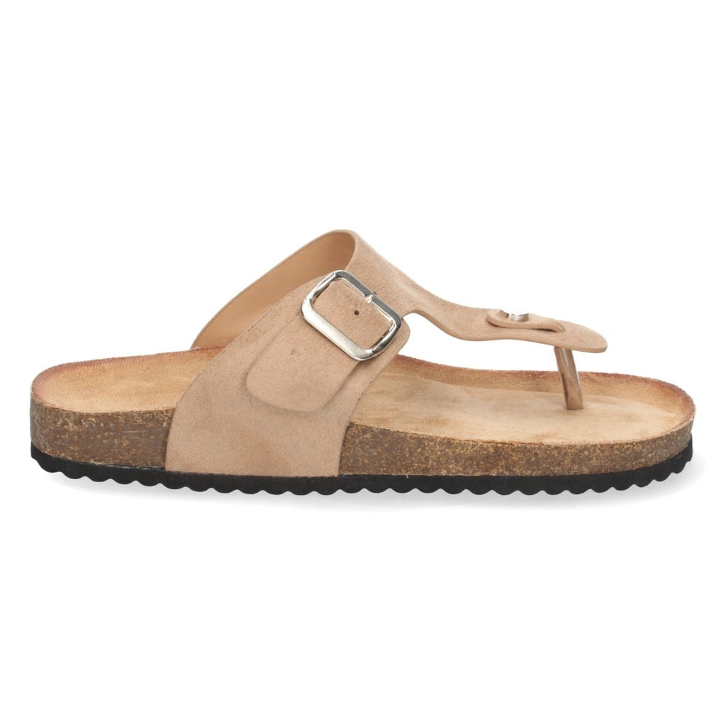 Vimice Sandalia plana bio de mujer en beige – estilo esclava con hebilla