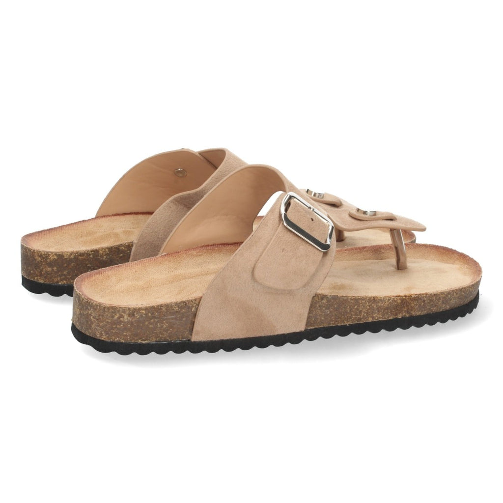 Vimice Sandalia plana bio de mujer en beige – estilo esclava con hebilla