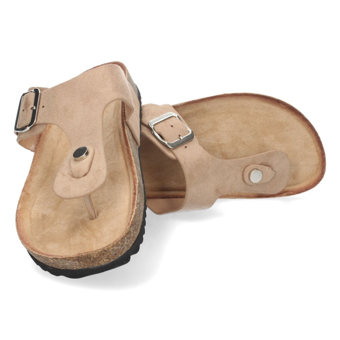 Vimice Sandalia plana bio de mujer en beige – estilo esclava con hebilla