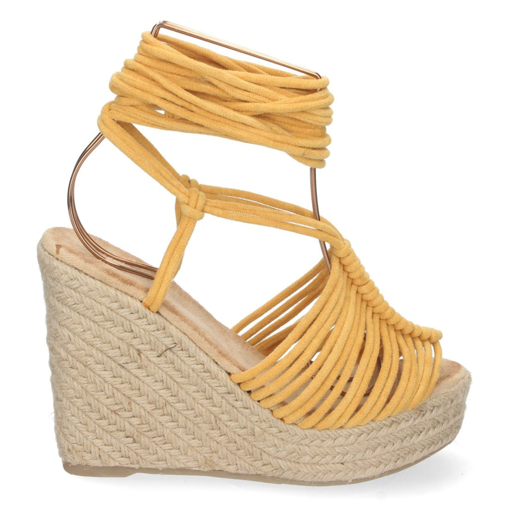 Vimice Sandalia de cuña de yute de mujer en camel – pala de tiras y cordones