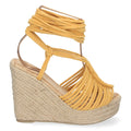 Vimice Sandalia de cuña de yute de mujer en camel – pala de tiras y cordones