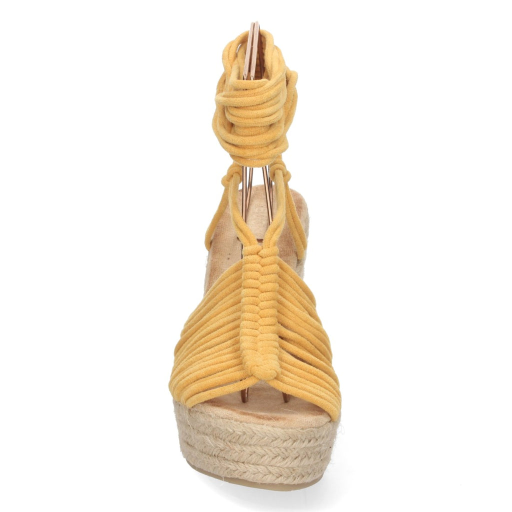 Vimice Sandalia de cuña de yute de mujer en camel – pala de tiras y cordones