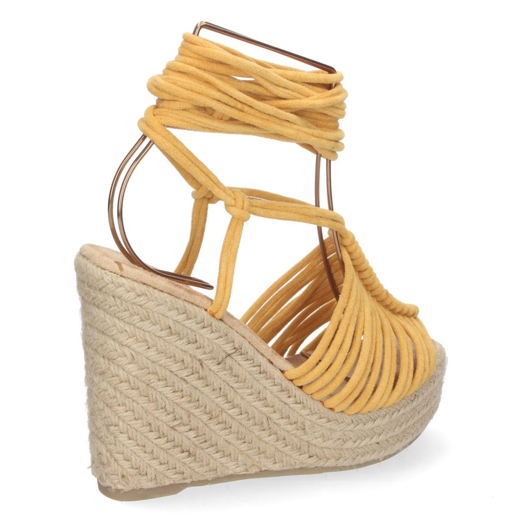 Vimice Sandalia de cuña de yute de mujer en camel – pala de tiras y cordones