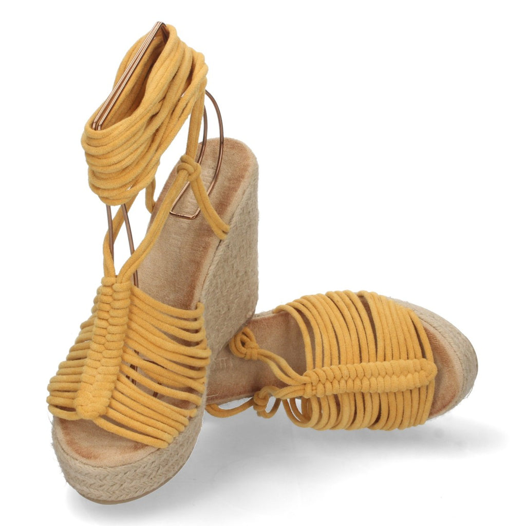 Vimice Sandalia de cuña de yute de mujer en camel – pala de tiras y cordones
