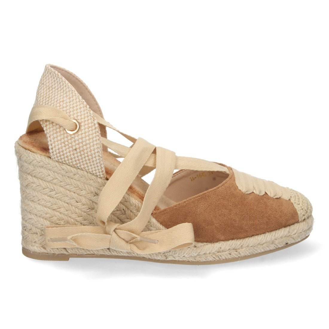 Sandalia de Cuña de Yute con Cordones – Camel