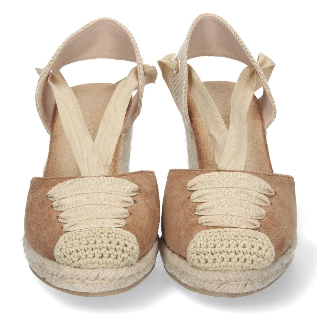 Sandalia de Cuña de Yute con Cordones – Camel