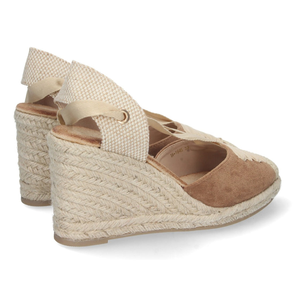 Sandalia de Cuña de Yute con Cordones – Camel