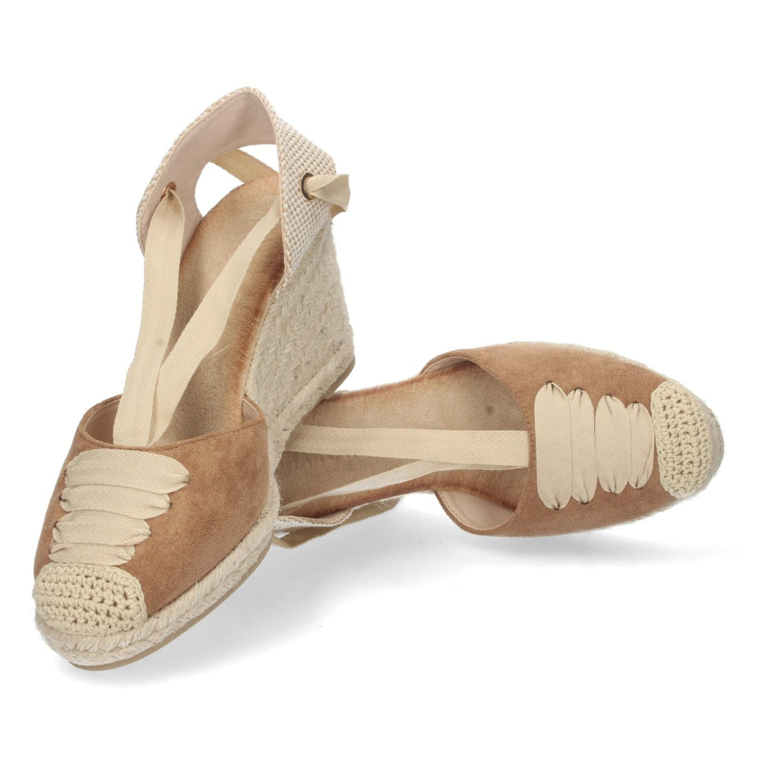 Sandalia de Cuña de Yute con Cordones – Camel