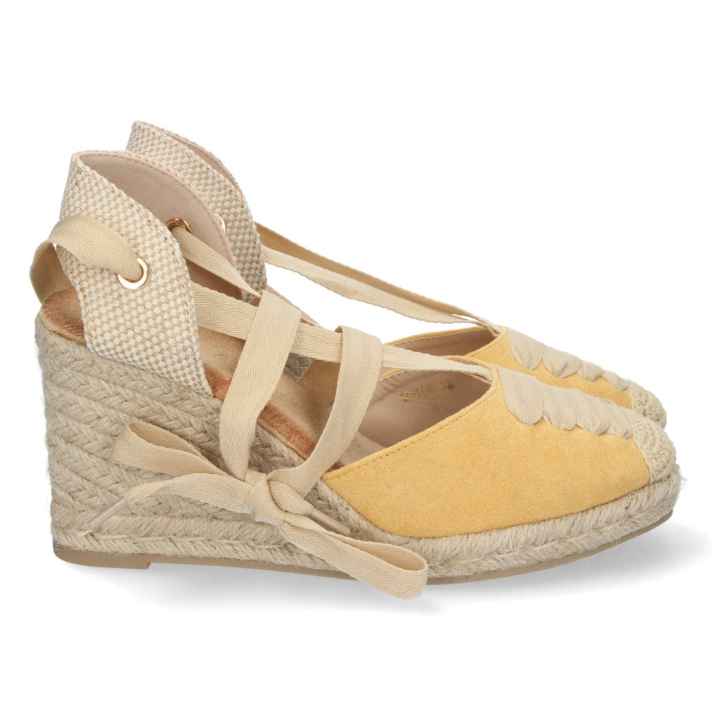 Sandalia de Cuña de Yute con Cordones – Amarillo