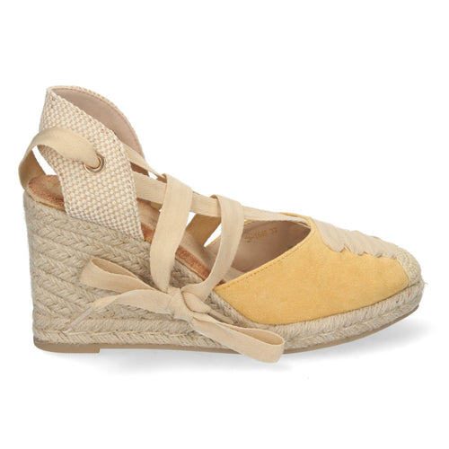 Sandalia de Cuña de Yute con Cordones – Amarillo