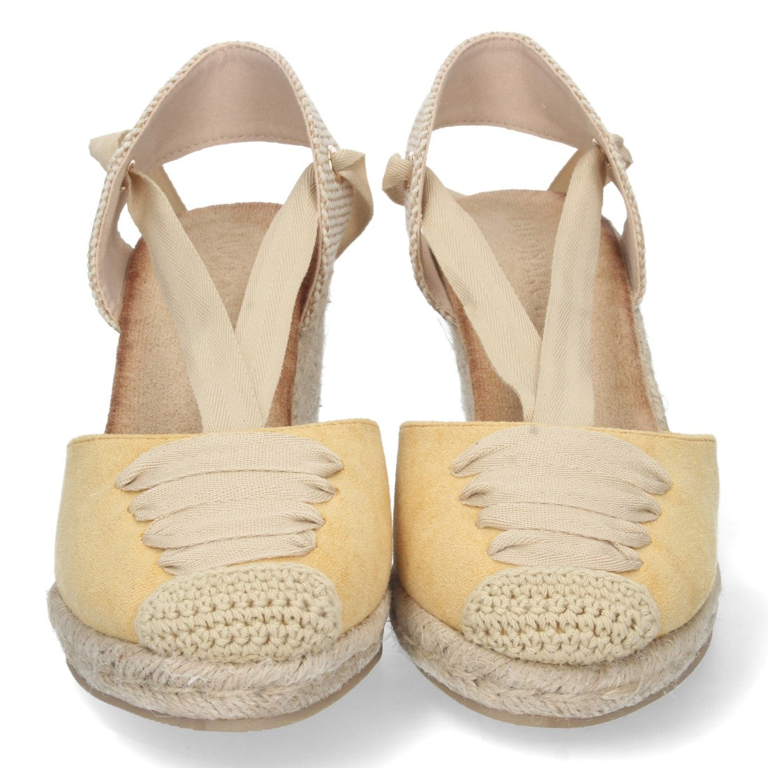 Sandalia de Cuña de Yute con Cordones – Amarillo